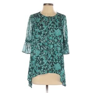 Lauren Conrad Blouse Teal Bird Print‎ Flowing Sleeves Women's Top XS Shirt NWT